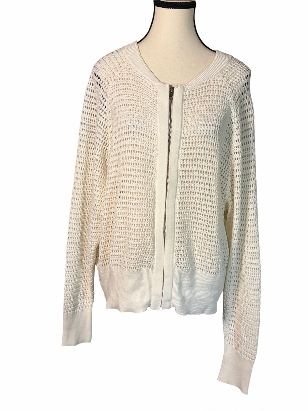 Varley Cameron Knit Cardigan Sweater Jacket White Women's S Cotton Zip Up